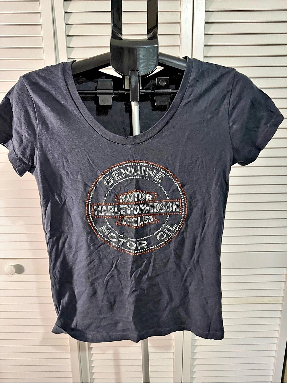 Harley-Davidson Genuine Motor Oil Rhinestone Graphic Tee Black Medium